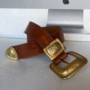 Paulith 1160 Brown Leather Vintage Belt with Gold Accents